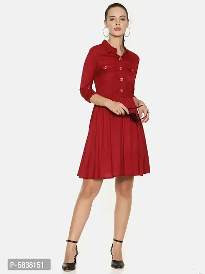 Stylish Rayon Maroon Solid Shirt Dress For Women-thumb4
