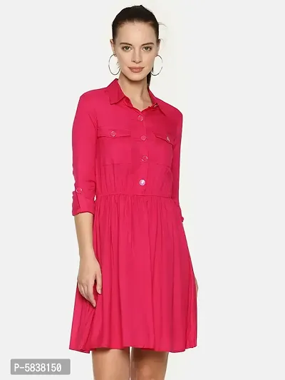Stylish Rayon Pink Solid Shirt Dress For Women