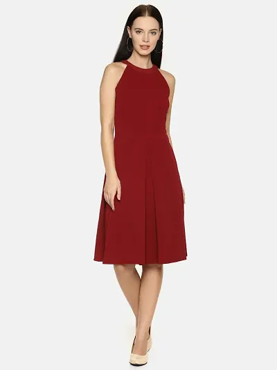 Stylish Solid Halter Neck Casual Sleeveless Dress For Women