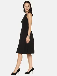 Stylish Polyester Black Solid Halter Neck Casual Sleeveless Dress For Women-thumb1