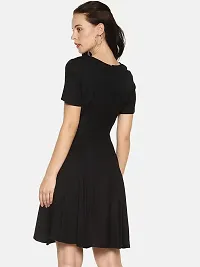 Stylish Rayon Black Solid Short Sleeves Bowknot Neck Dress For Women-thumb2