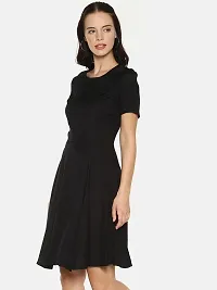 Stylish Rayon Black Solid Short Sleeves Bowknot Neck Dress For Women-thumb1