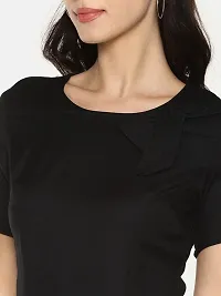 Stylish Rayon Black Solid Short Sleeves Bowknot Neck Dress For Women-thumb4