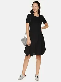 Stylish Rayon Black Solid Short Sleeves Bowknot Neck Dress For Women-thumb3