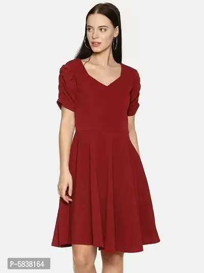 Stylish Polyester Maroon Solid Sweetheart Neckline Dress For Women