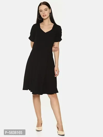 Stylish Polyester Black Solid Sweetheart Neckline Dress For Women