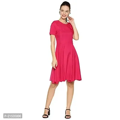 AARA Women's Round Neck Pink Bowknot Neck Aline Dress with Short Sleeves A Line Dress/Knee Length Midi Dress/One Piece/Dress/Dress/Midi Gown/Mini Dress-(20170920-)-thumb0