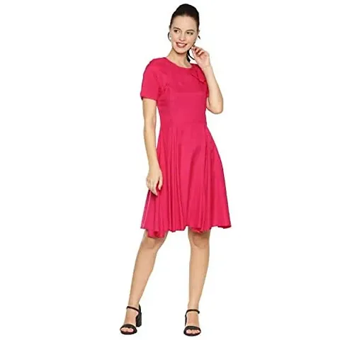 AARA Women's Round Neck Pink Bowknot Neck Aline Dress with Short Sleeves A Line Dress/Knee Length Midi Dress/One Piece/Dress/Dress/Midi Gown/Mini Dress-(20170920-)