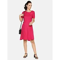 AARA Women's Round Neck Pink Bowknot Neck Aline Dress with Short Sleeves A Line Dress/Knee Length Midi Dress/One Piece/Dress/Dress/Midi Gown/Mini Dress-(20170920-)-thumb3
