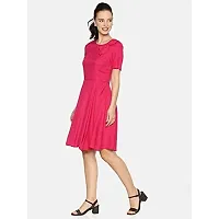 AARA Women's Round Neck Pink Bowknot Neck Aline Dress with Short Sleeves A Line Dress/Knee Length Midi Dress/One Piece/Dress/Dress/Midi Gown/Mini Dress-(20170920-)-thumb1