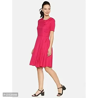 AARA Women's Round Neck Pink Bowknot Neck Aline Dress with Short Sleeves A Line Dress/Knee Length Midi Dress/One Piece/Dress/Dress/Midi Gown/Mini Dress-(20170920-)-thumb2