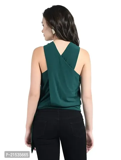 AARA Presents Green Solid Stylish Top/Shirt for Women's  Girl's with Overlap Neck and Sleeveless for Casual 20180001_M_Green-thumb2