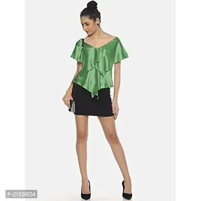 AARA Women Solid A-Line Satin Top Green-thumb5