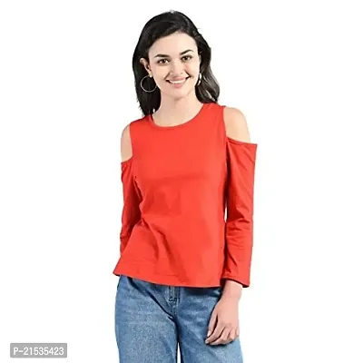AARA Presents Stylish Red Solid Top/Shirt for Women's  Girl's with Crew Neck and Cold Shoulder Top for Casual 20180009_Red
