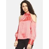 AARA Presents Stylish Blue Solid Pearl Embellished Cold Shoulder Top for Casual-thumb1