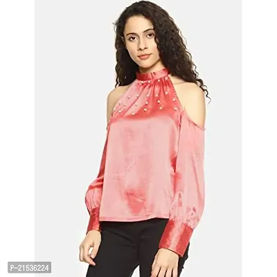 AARA Presents Stylish Blue Solid Pearl Embellished Cold Shoulder Top for Casual-thumb2