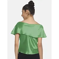 AARA Women Solid A-Line Satin Top Green-thumb2