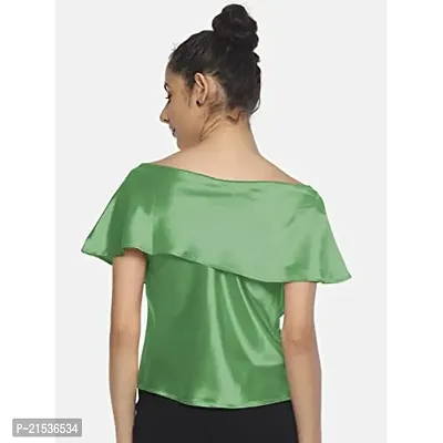 AARA Women Solid A-Line Satin Top Green-thumb3