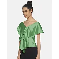 AARA Women Solid A-Line Satin Top Green-thumb1