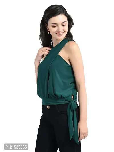 AARA Presents Green Solid Stylish Top/Shirt for Women's  Girl's with Overlap Neck and Sleeveless for Casual 20180001_M_Green-thumb3