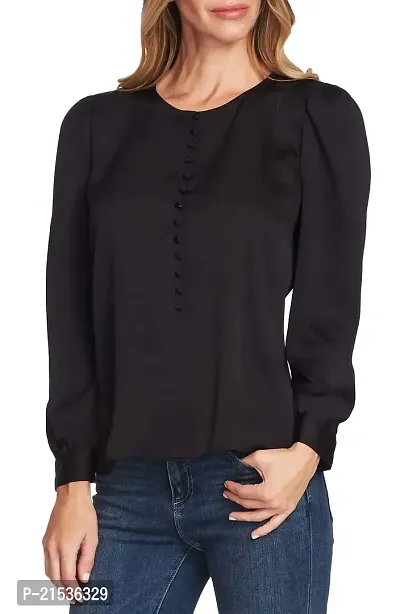 Fickle Puff Shoulder Hammered Satin Blouse-thumb0