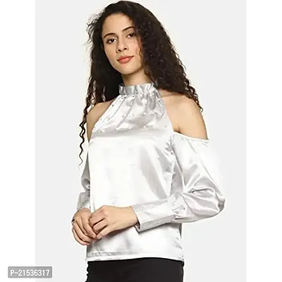 AARA Presents Stylish Blue Solid Pearl Embellished Cold Shoulder Top for Casual-thumb2