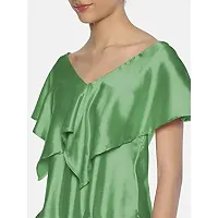 AARA Women Solid A-Line Satin Top Green-thumb3