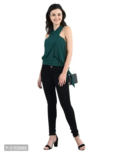 AARA Presents Green Solid Stylish Top/Shirt for Women's  Girl's with Overlap Neck and Sleeveless for Casual 20180001_M_Green-thumb4