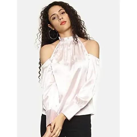 AARA Presents Stylish Solid Pearl Embellished Cold Shoulder Top for Casual