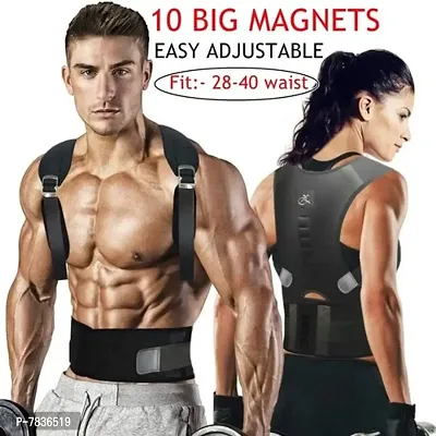 Unisex Magnetic Back Brace Posture Corrector Therapy Shoulder Belt for Lower and Upper Back Pain Relief, Posture corrector for men  women (Free Size (Free Size, Black)-thumb0