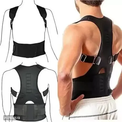 Unisex Magnetic Back Brace Posture Corrector Therapy Shoulder Belt for Lower and Upper Back Pain Relief, Posture corrector for men  women (Free Size (Free Size, Black)-thumb2