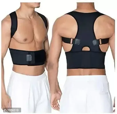 Unisex Magnetic Back Brace Posture Corrector Therapy Shoulder Belt for Lower and Upper Back Pain Relief, Posture corrector for men  women (Free Size (Free Size, Black)-thumb3