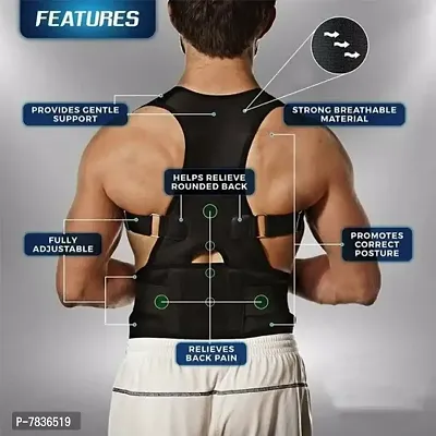 Unisex Magnetic Back Brace Posture Corrector Therapy Shoulder Belt for Lower and Upper Back Pain Relief, Posture corrector for men  women (Free Size (Free Size, Black)-thumb4
