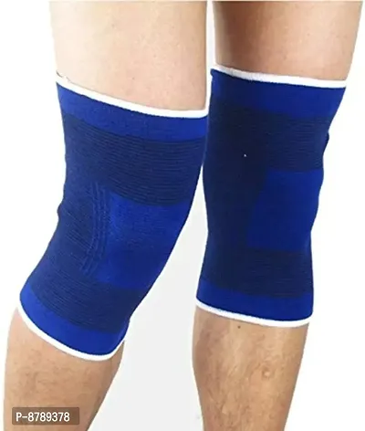 Knee Cap Support (Pair) Stretchable Knee Cap for Pain Relief - Cotton, Free Size Blue-thumb0