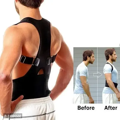 Unisex Magnetic Back Brace Posture Corrector Therapy Shoulder Belt for Lower and Upper Back Pain Relief, posture corrector men and women, back support belt for back pain - Free Size-thumb0
