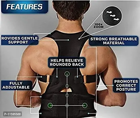 Unisex Magnetic Back Brace Posture Corrector Therapy Shoulder Belt for Lower and Upper Back Pain Relief, posture corrector men and women, back support belt for back pain - Free Size-thumb4