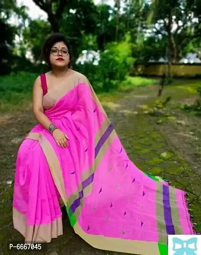 Trending Khadi Cotton Handloom Saree With Blouse Piece