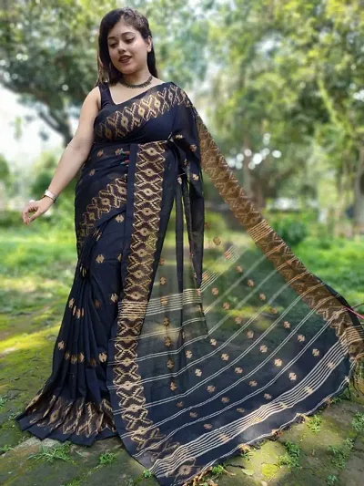 Woven design Khadi Cotton Saree With Blouse Piece