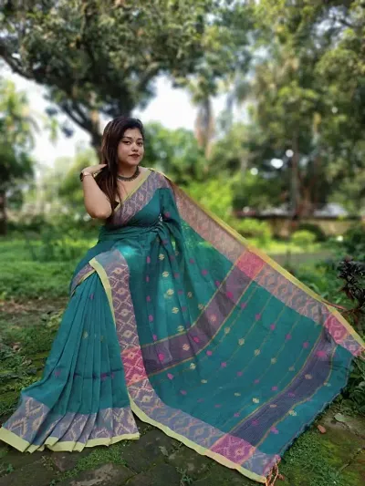 Woven Design Khadi Cotton Saree With Blouse Piece