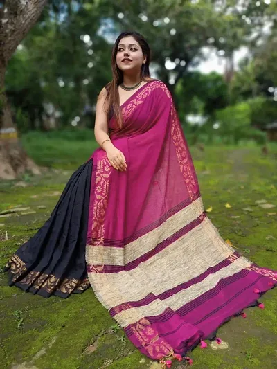 Handloom Cotton Sarees With Blouse Piece