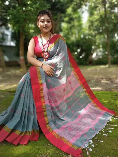 Handloom Cotton Sarees With Blouse Piece