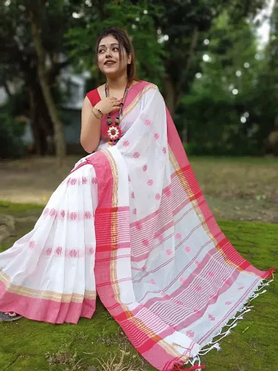 Handloom Cotton Sarees With Blouse Piece