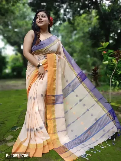Cotton Printed Handloom Saree With Blouse Piece-thumb0