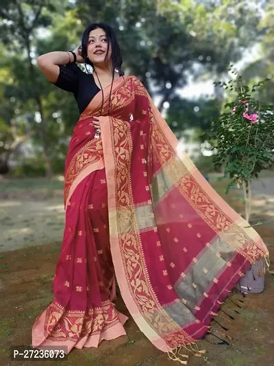 Handloom Cotton Woven Design Saree With Blouse Piece-thumb0