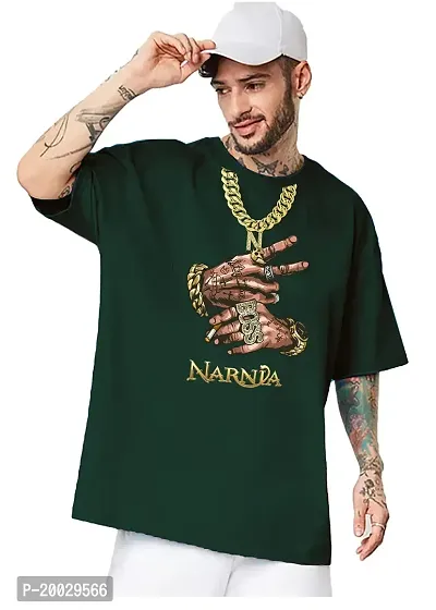 NaRnia Chain Graphic Printed Cotton Oversize Tshirt (Medium, Chain Green)