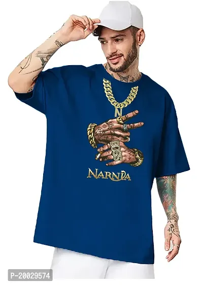 NaRnia Chain Graphic Printed Cotton Oversize Tshirt (Large, Chain Blue)-thumb0