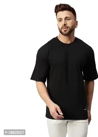 NaRnia@Men Half Sleeve Oversized Cotton Solid T-Shirt (Large, Black)