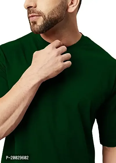 NaRnia@Men Half Sleeve Oversized Cotton Solid T-Shirt (Small, Green)-thumb3