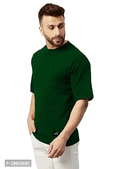 NaRnia@Men Half Sleeve Oversized Cotton Solid T-Shirt (Small, Green)-thumb4