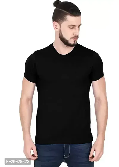 NaRnia@Men Half Sleeve Fitted Cotton Solid T-Shirt? (Small, Black)-thumb0